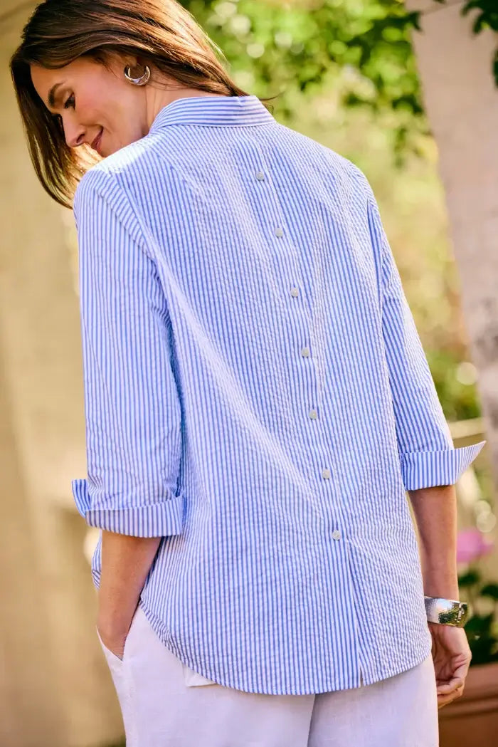 Foxcroft Therese Seersucker Thin Stripe Shirt - Mildred Hoit