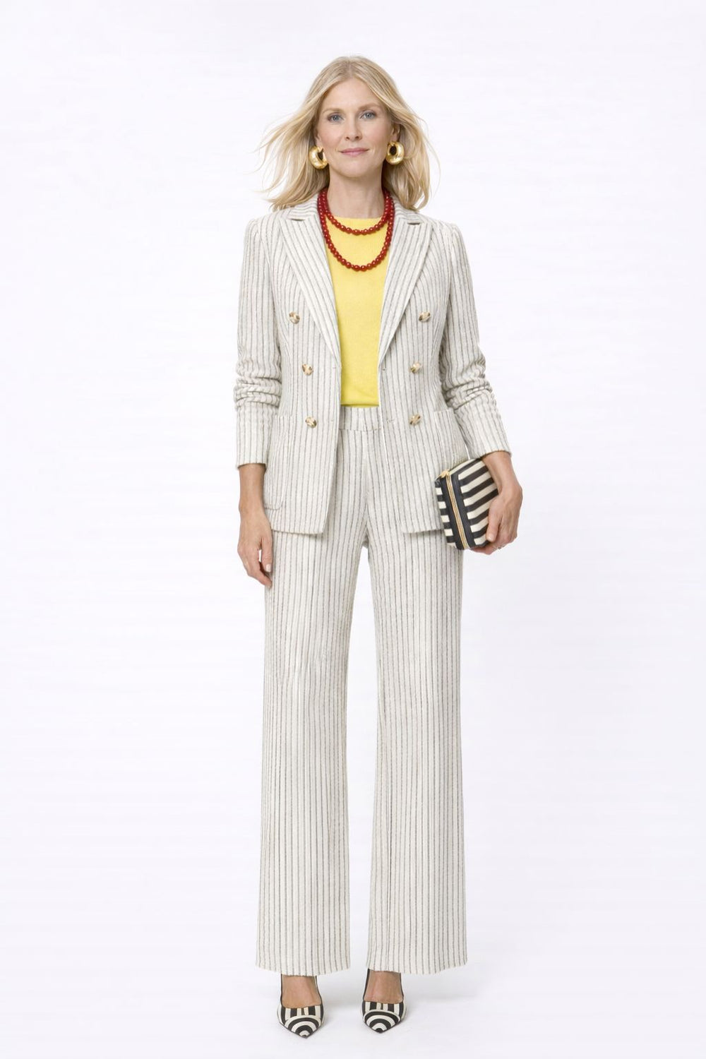 J'envie Long Sleeve Calypso Blazer in White & Black - Mildred Hoit