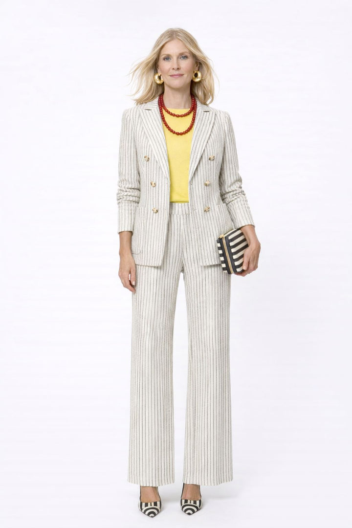 J'envie Long Sleeve Calypso Blazer in White & Black - Mildred Hoit