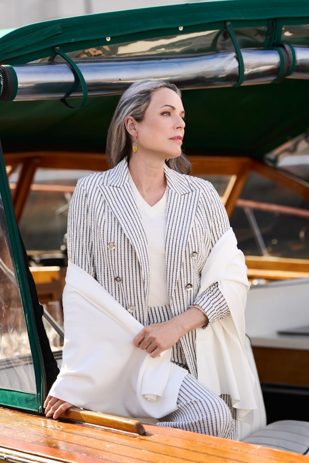 J'envie Long Sleeve Calypso Blazer in White & Black - Mildred Hoit