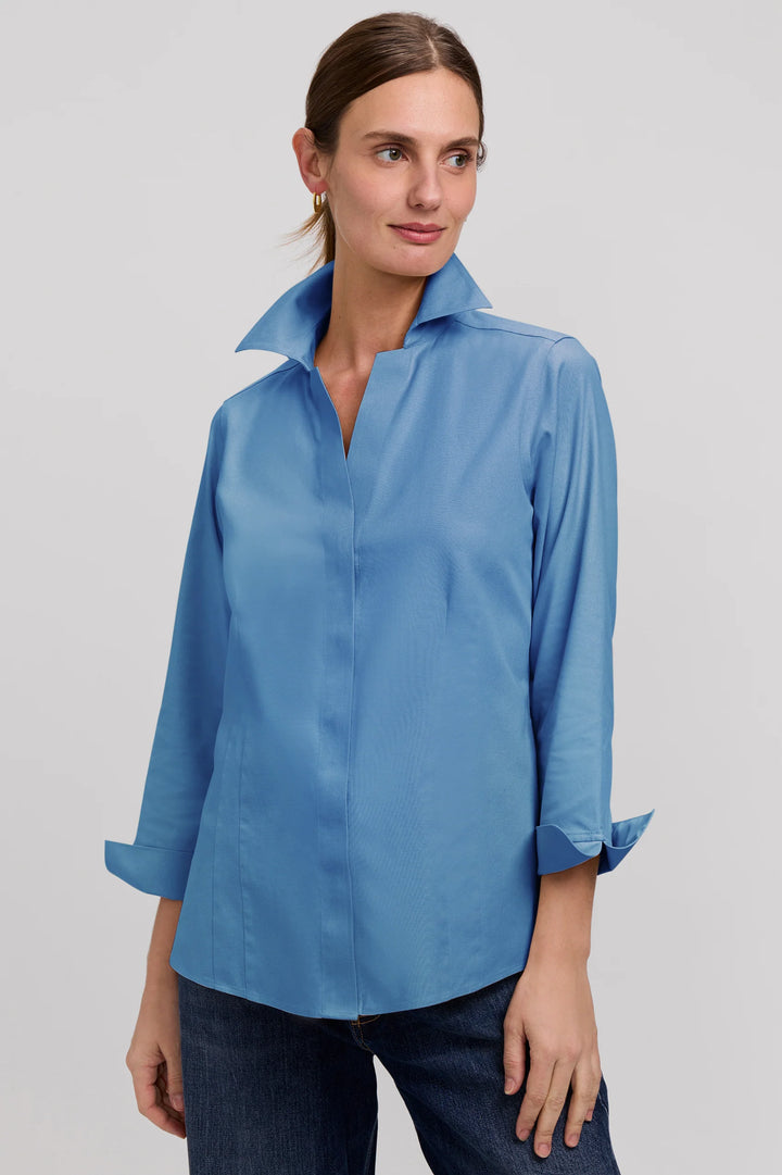 Foxcroft Taylor 3/4 Sleeve Blouse in Soft Indigo