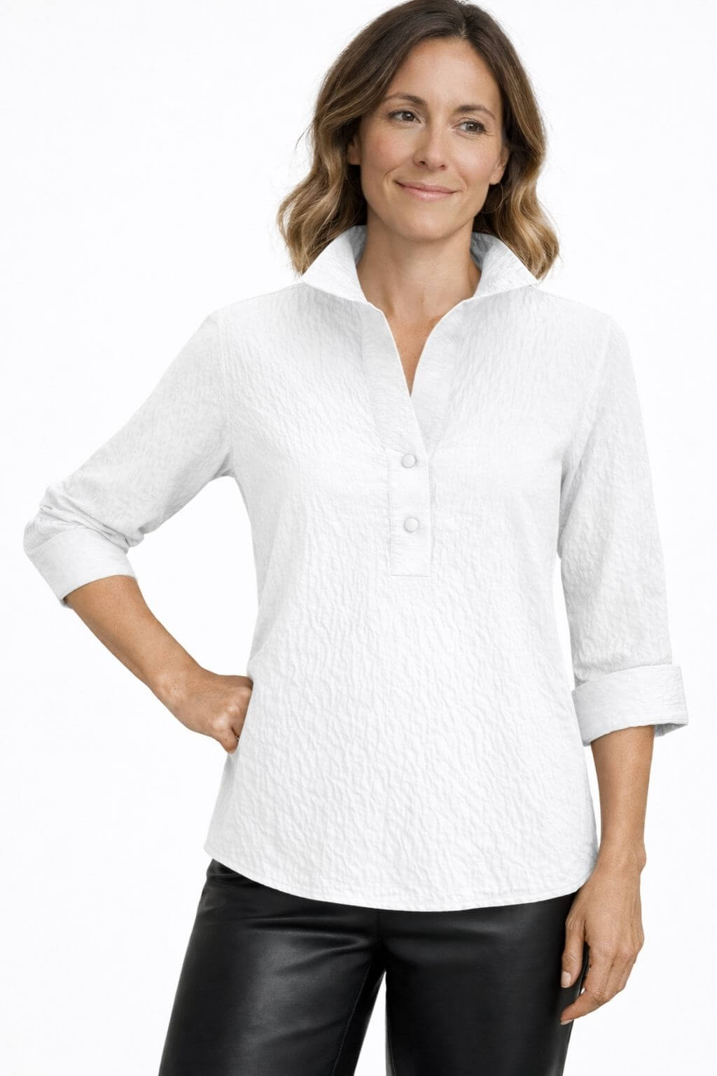 J'envie Delphine Pop-Over Collared Blouse in White - Mildred Hoit