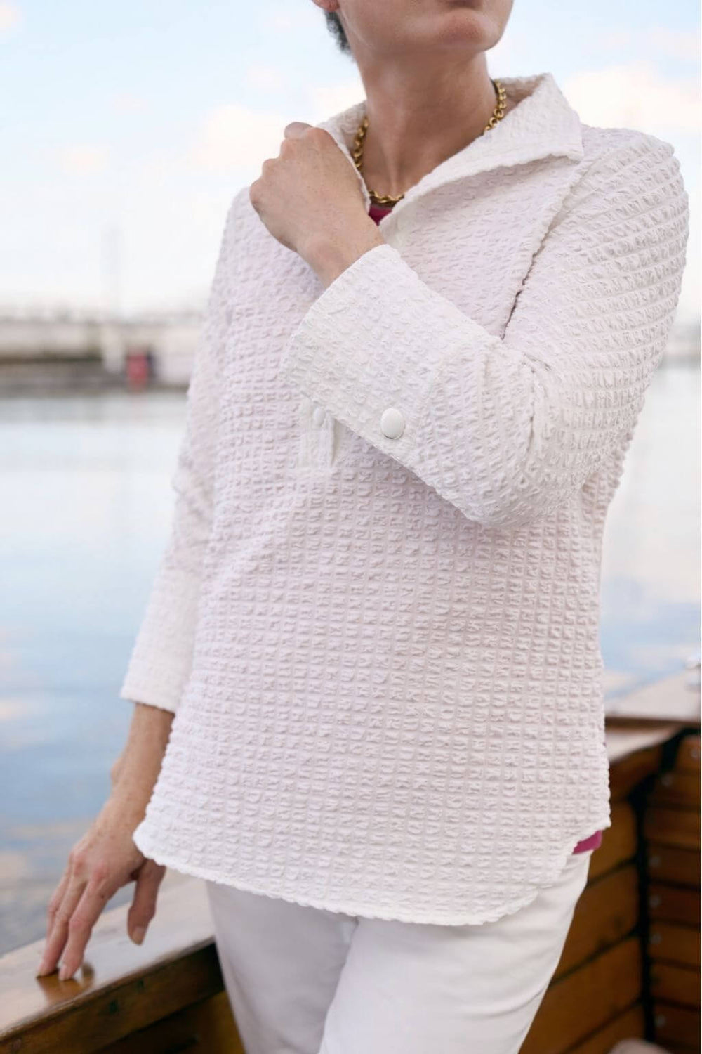 J'envie Delphine Pop-Over Collared Blouse in White - Mildred Hoit