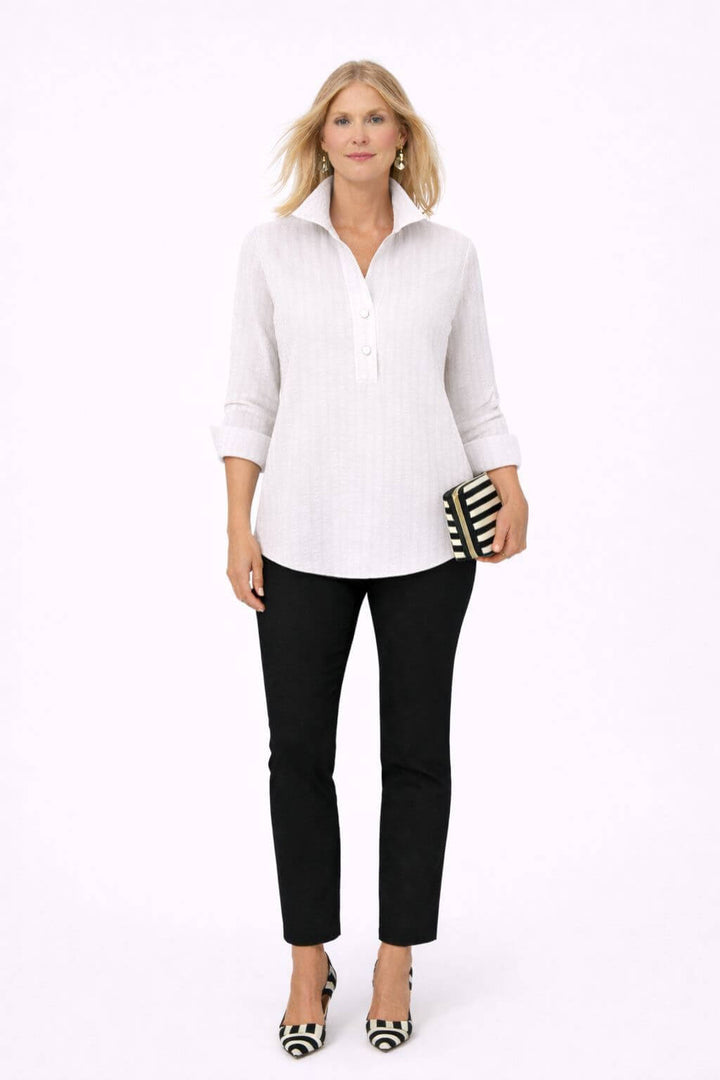J'envie Delphine Pop-Over Collared Blouse in White - Mildred Hoit