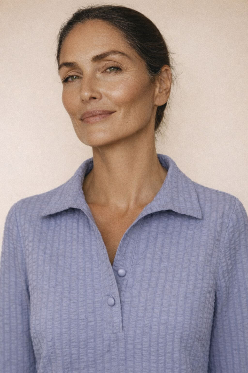 J'envie Odyssey Pop-Over Collared Blouse in Chambray - Mildred Hoit