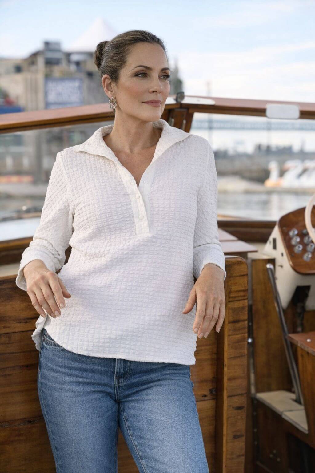 J'envie Odyssey Pop-Over Collared Blouse in White - Mildred Hoit