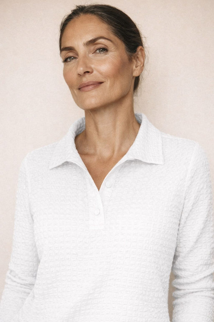 J'envie Odyssey Pop-Over Collared Blouse in White - Mildred Hoit