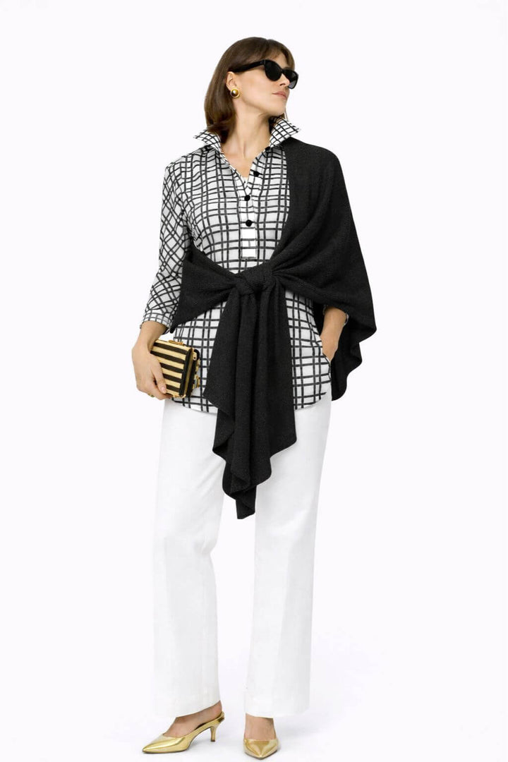 J'envie Odyssey Pop-Over Collared Blouse in White & Black - Mildred Hoit