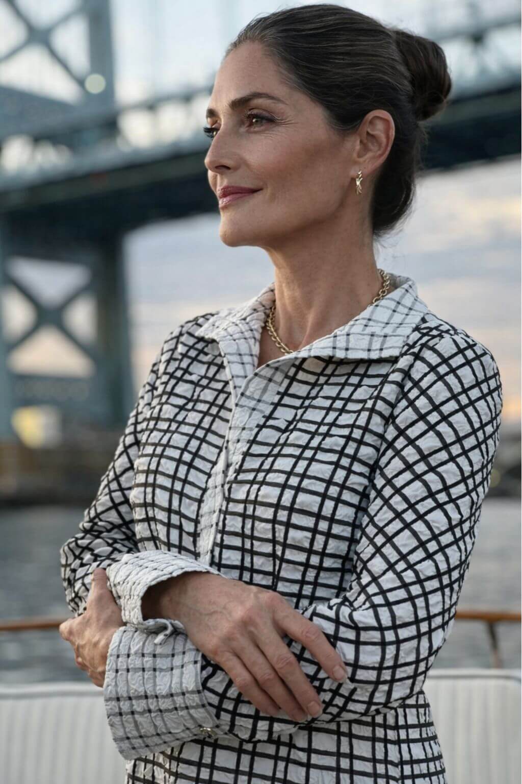 J'envie Odyssey Pop-Over Collared Blouse in White & Black - Mildred Hoit