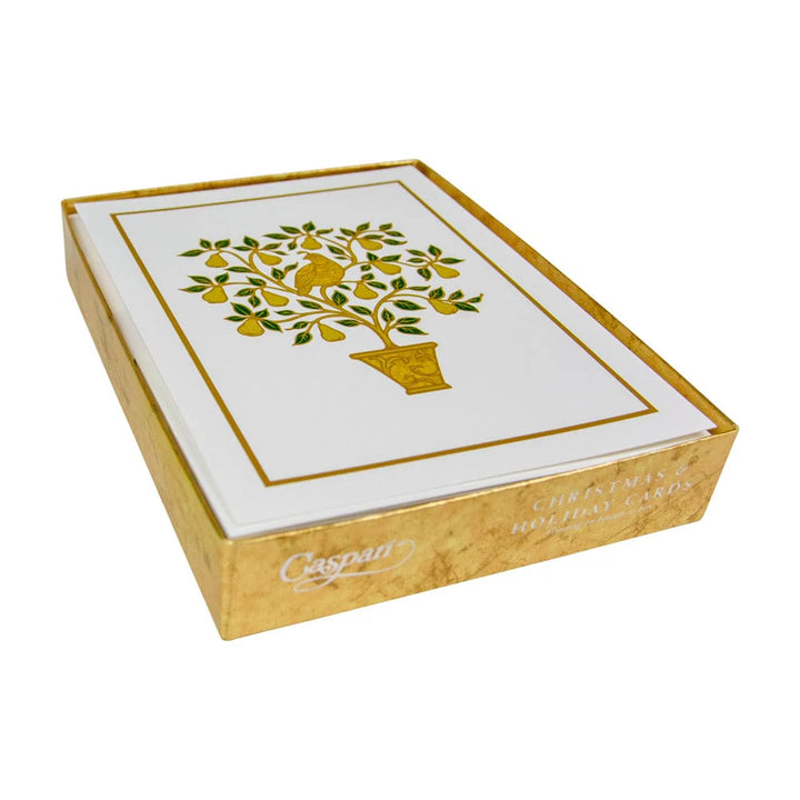 Caspari Partridge in a Pear Tree Foil Embossed Large Boxed Christmas Cards