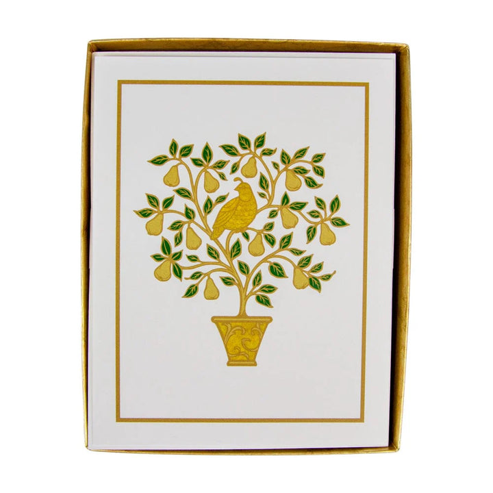 Caspari Partridge in a Pear Tree Foil Embossed Large Boxed Christmas Cards