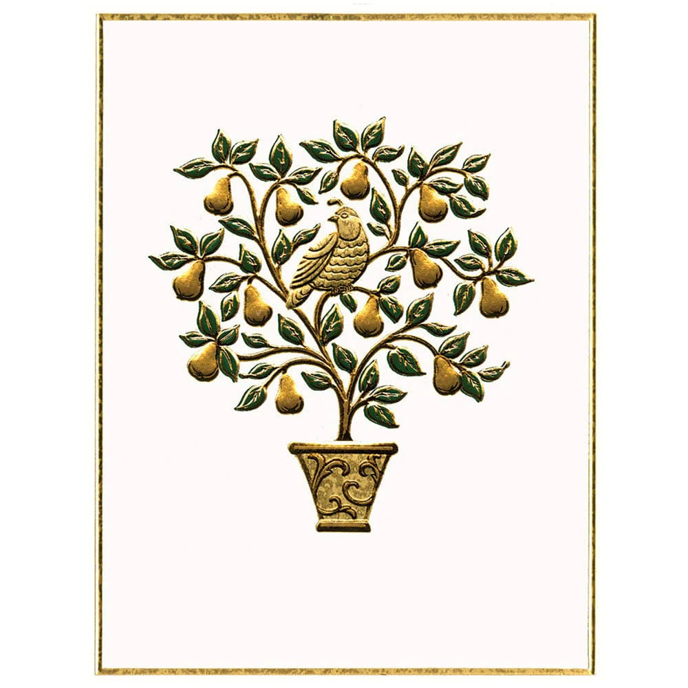 Caspari Partridge in a Pear Tree Foil Embossed Large Boxed Christmas Cards