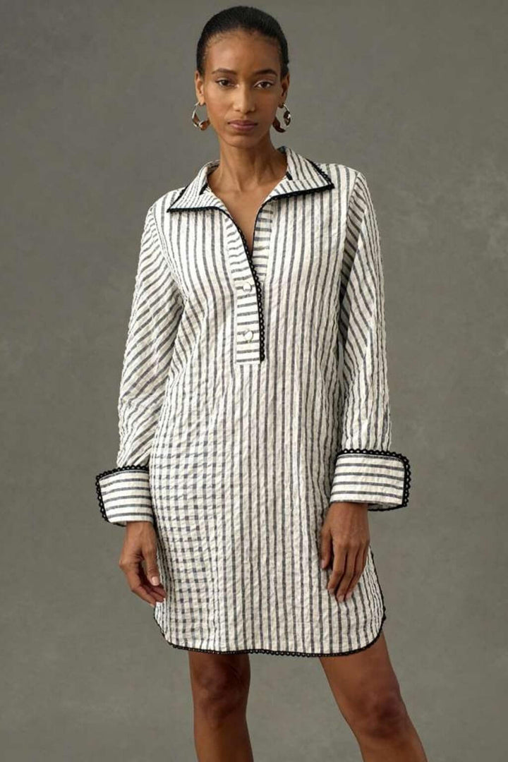 J'envie Collared Calypso Dress in White & Black - Mildred Hoit