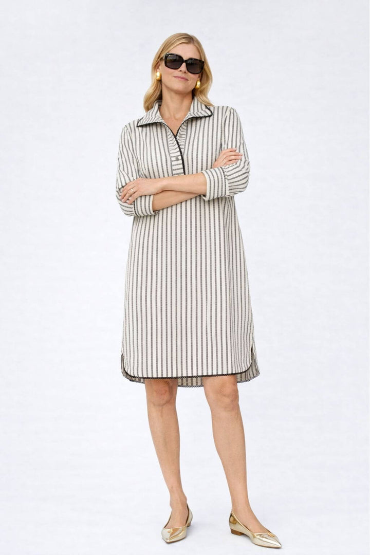 J'envie Collared Calypso Dress in White & Black - Mildred Hoit