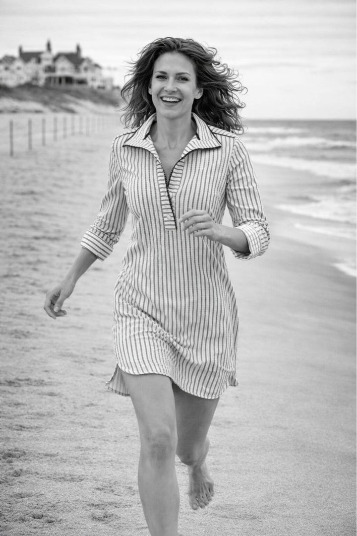 J'envie Collared Calypso Dress in White & Black - Mildred Hoit