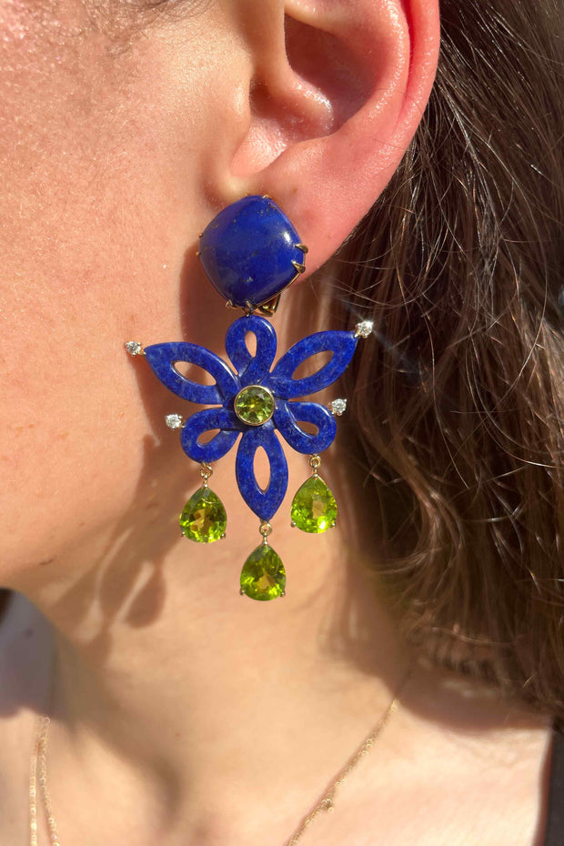 Lapis and Peridot Earrings available at Mildred Hoit in Palm Beach.