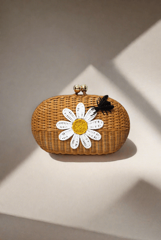 Olivine Flower Straw Handbag
