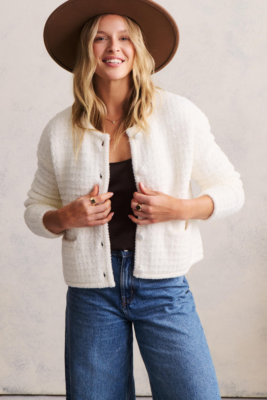Barefoot Dreams Textured Button Front Cardigan in Pearl - Mildred Hoit