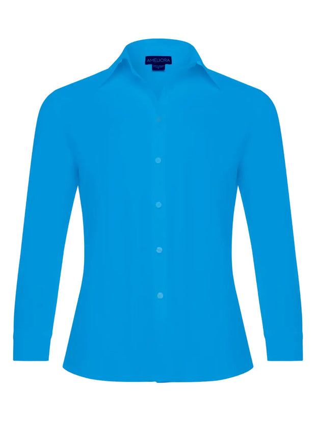 Diane Shirt in Turquoise available at Mildred Hoit in Palm Beach.