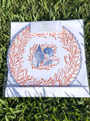Caspari Shell Toile Paper Placemats in Coral and Blue