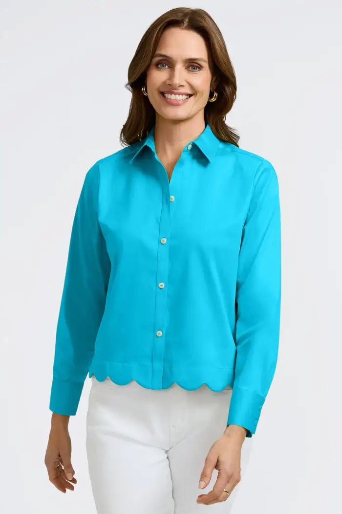 Foxcroft Scarlett Top in Turquoise - Mildred Hoit