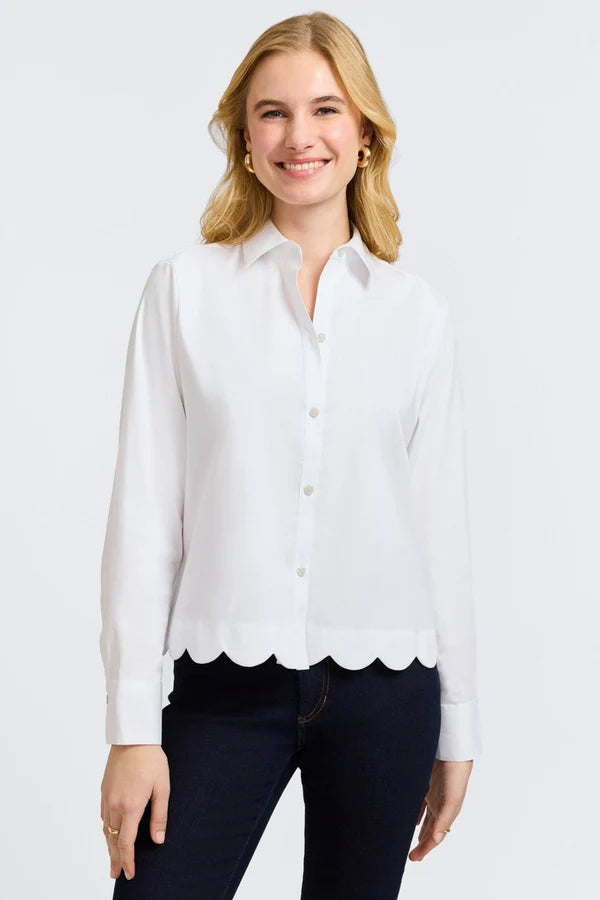 Foxcroft Scarlett Stretch Matte Sateen Long Sleeve Shirt in White - Mildred Hoit