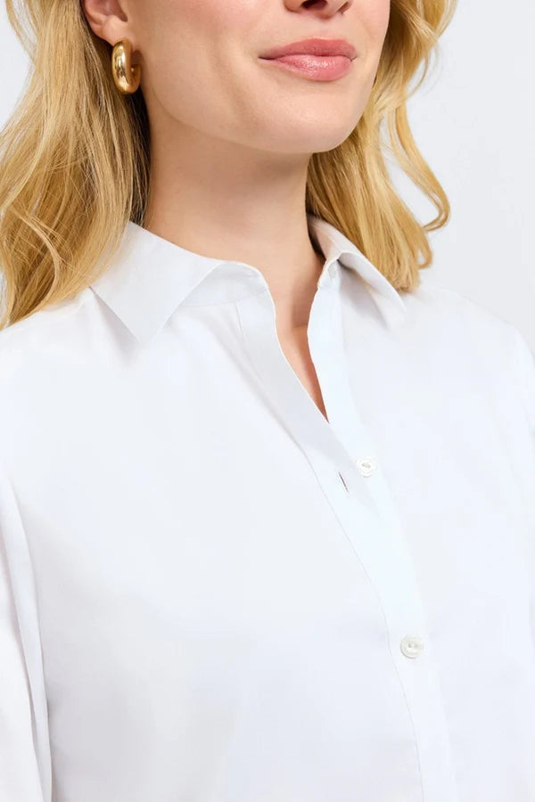 Foxcroft Scarlett Stretch Matte Sateen Long Sleeve Shirt in White - Mildred Hoit