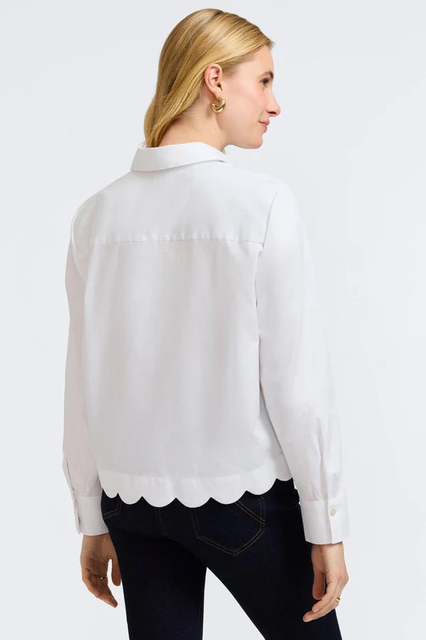 Foxcroft Scarlett Stretch Matte Sateen Long Sleeve Shirt in White - Mildred Hoit
