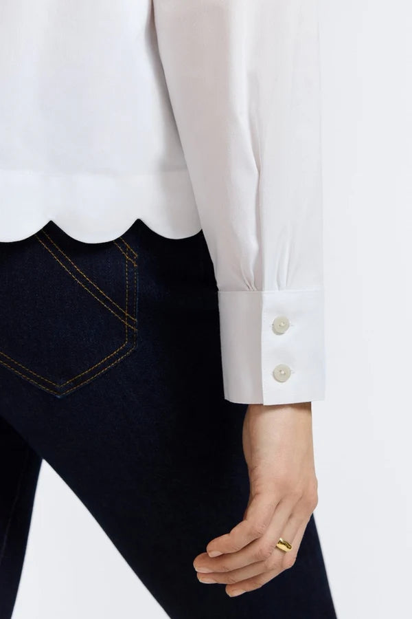 Foxcroft Scarlett Stretch Matte Sateen Long Sleeve Shirt in White - Mildred Hoit