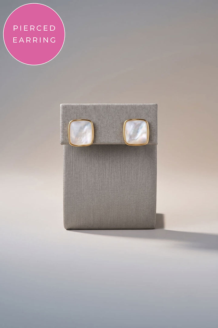 Rectangle Mother of Pearl Stud Earring in Gold