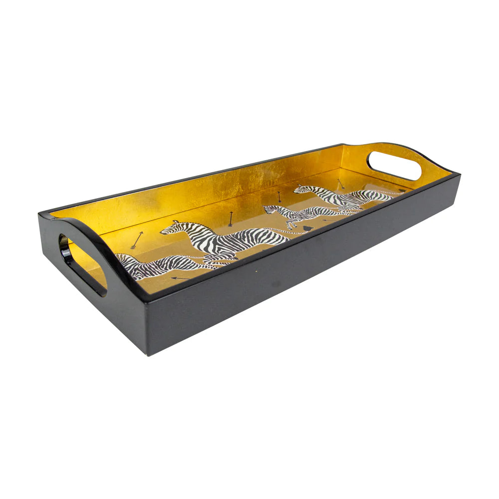 Caspari Zebras Gold Lacquer Tray