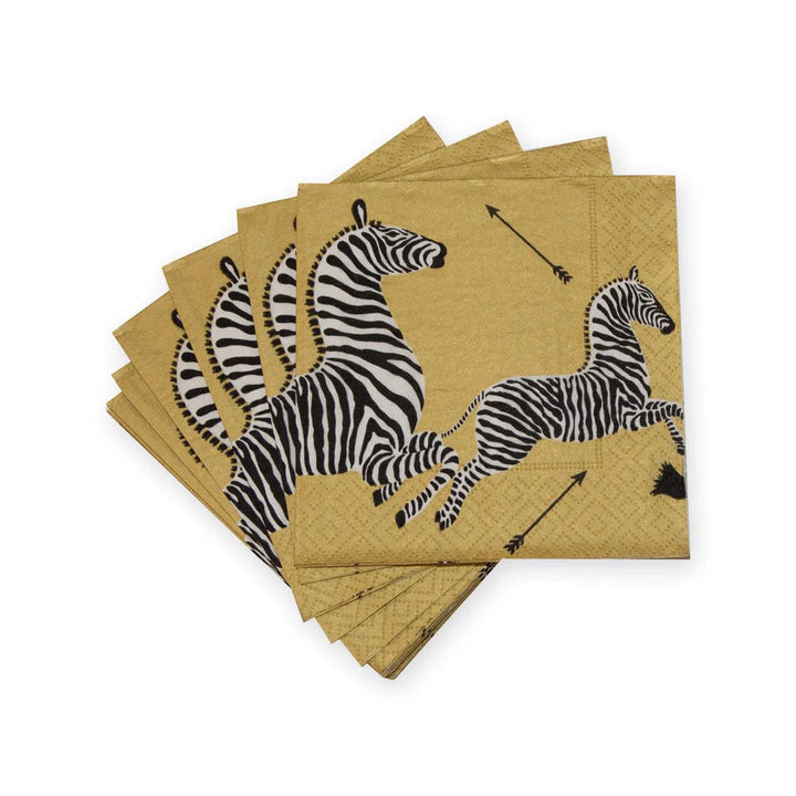 Caspari Zebras Gold Cocktail Napkins- 2 Pack