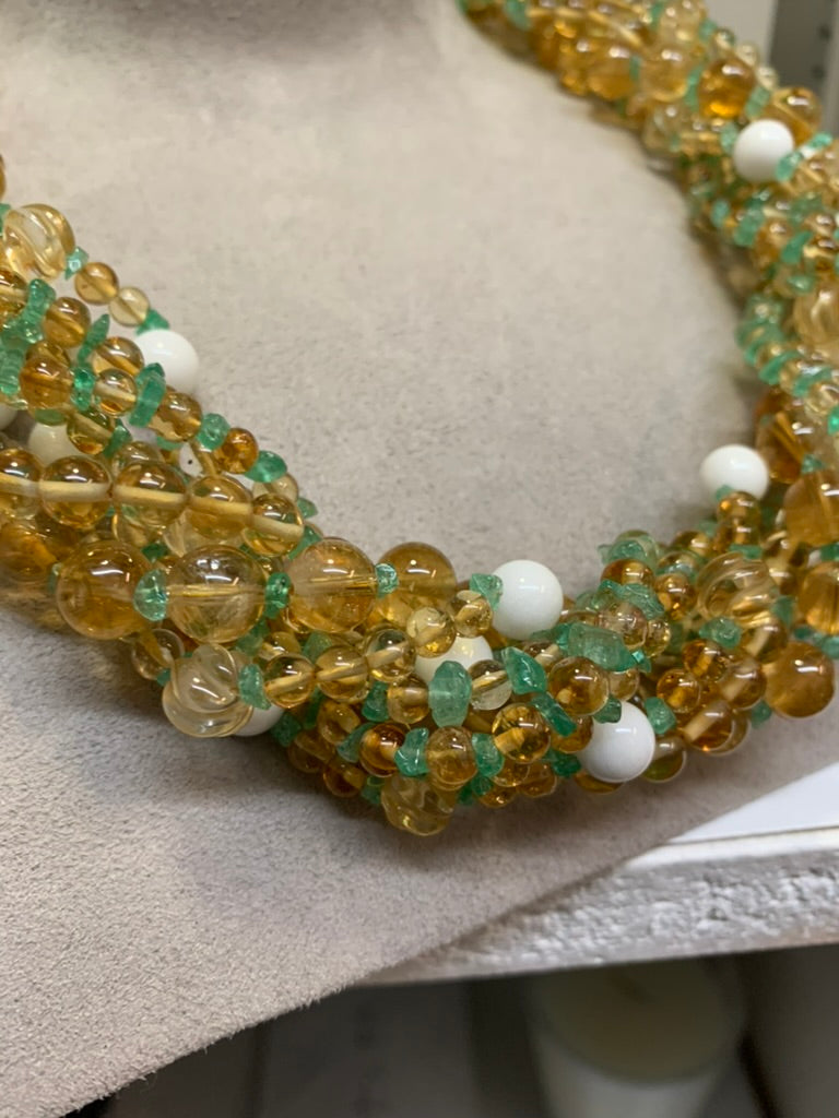 Citrine, White Agate, Green Agate, and Yellow Sapphire Necklace - Mildred Hoit