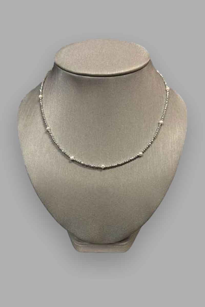 Silver Petite Bead with Small Pearl Necklace - Mildred Hoit