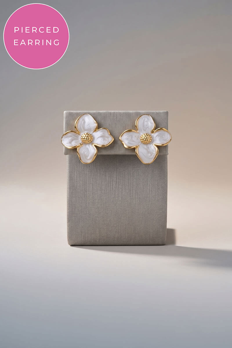 Enamel Dogwood Earring in White