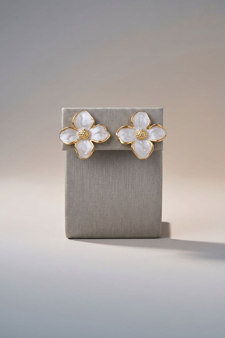 Enamel Dogwood Earring in White