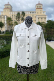 Knit Jacket with Floral Embroidery in Ivory