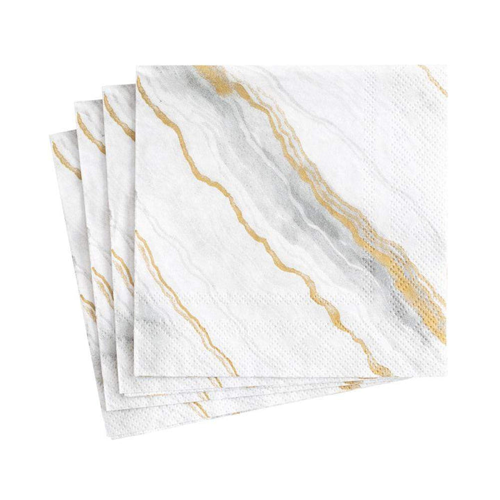 Caspari Marble Paper Cocktail Napkins in Grey- 2 Pack