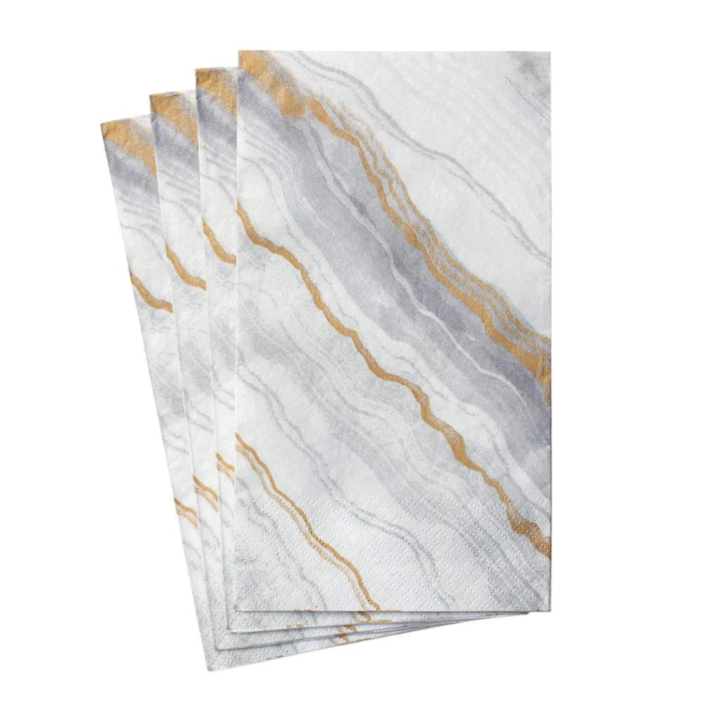 Caspari Marble Paper Guest Towel Napkins in Grey- 2 Pack
