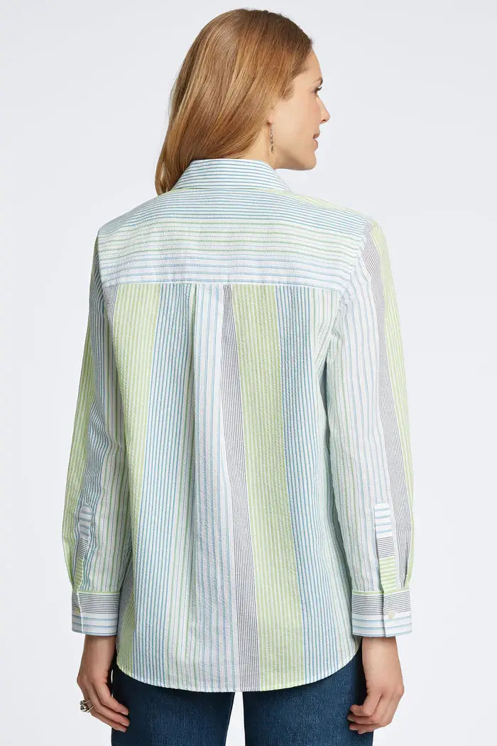 Foxcroft Boyfriend Seersucker Stripe Tunic - Mildred Hoit