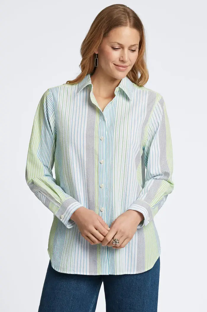 Foxcroft Boyfriend Seersucker Stripe Tunic - Mildred Hoit