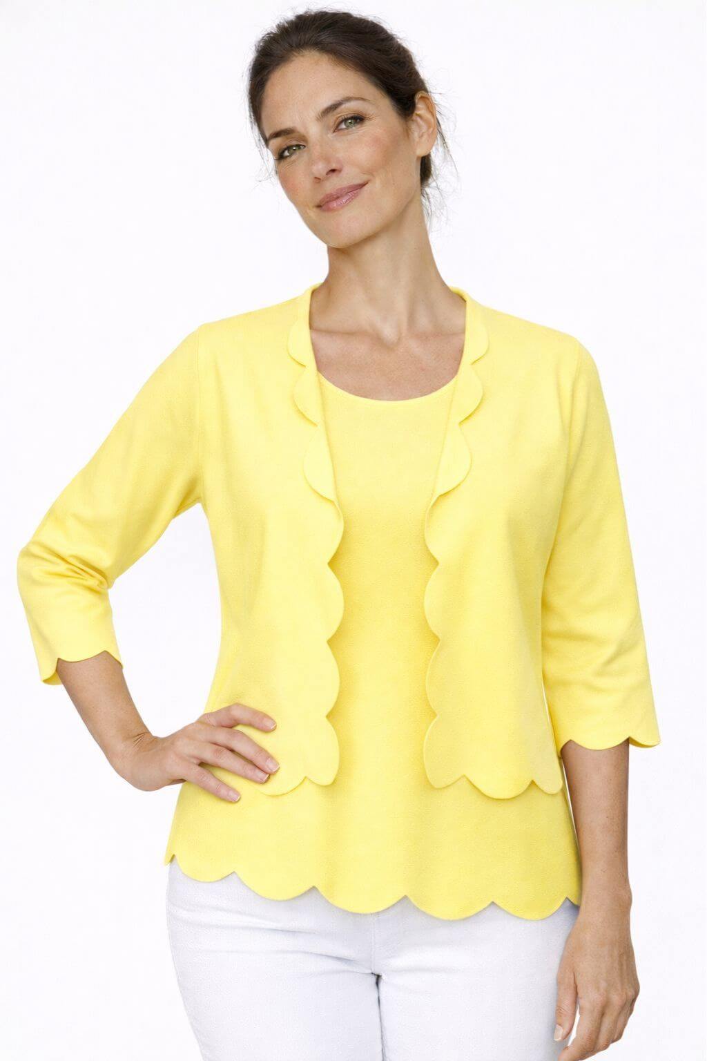 J'envie 3/4 Sleeve Scallop Jacket in Chiffon - Mildred Hoit