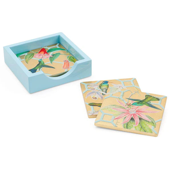 Caspari Hummingbird Trellis Coaster Set