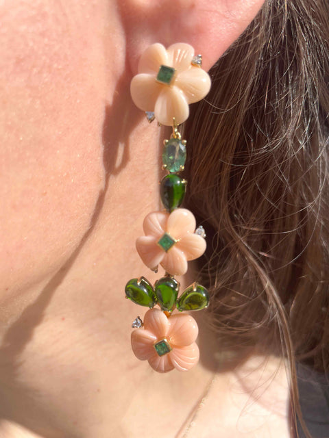 Garnet, Emerald, and Tourmaline Earrings