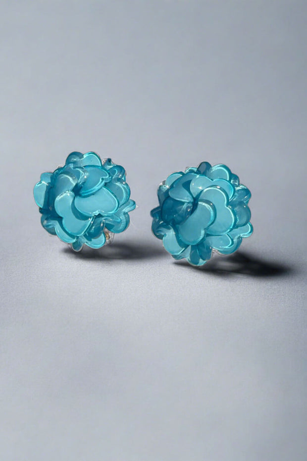 French Geranium Small Blue Earrings available at Mildred Hoit in Palm Beach.