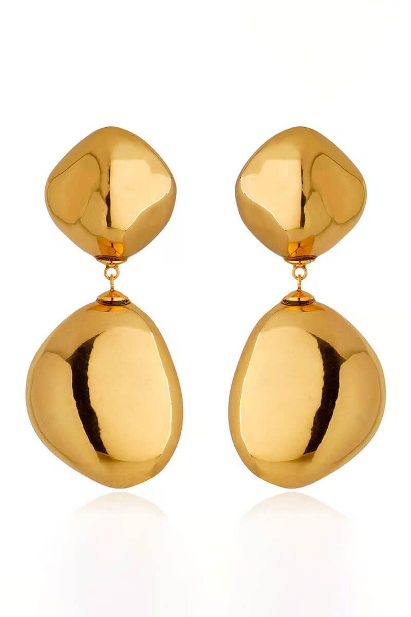 Gold Double Shaped Drop Clip Earring - Mildred Hoit