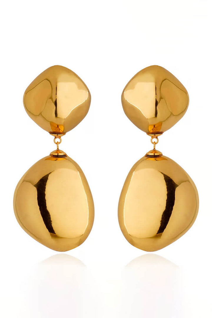 Gold Double Shaped Drop Clip Earring - Mildred Hoit
