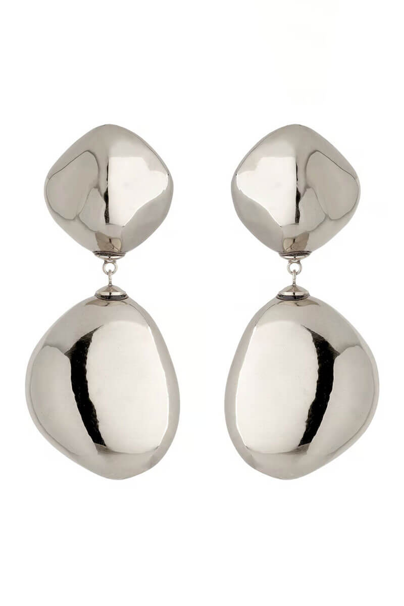 Silver Double Shaped Drop Clip Earring - Mildred Hoit