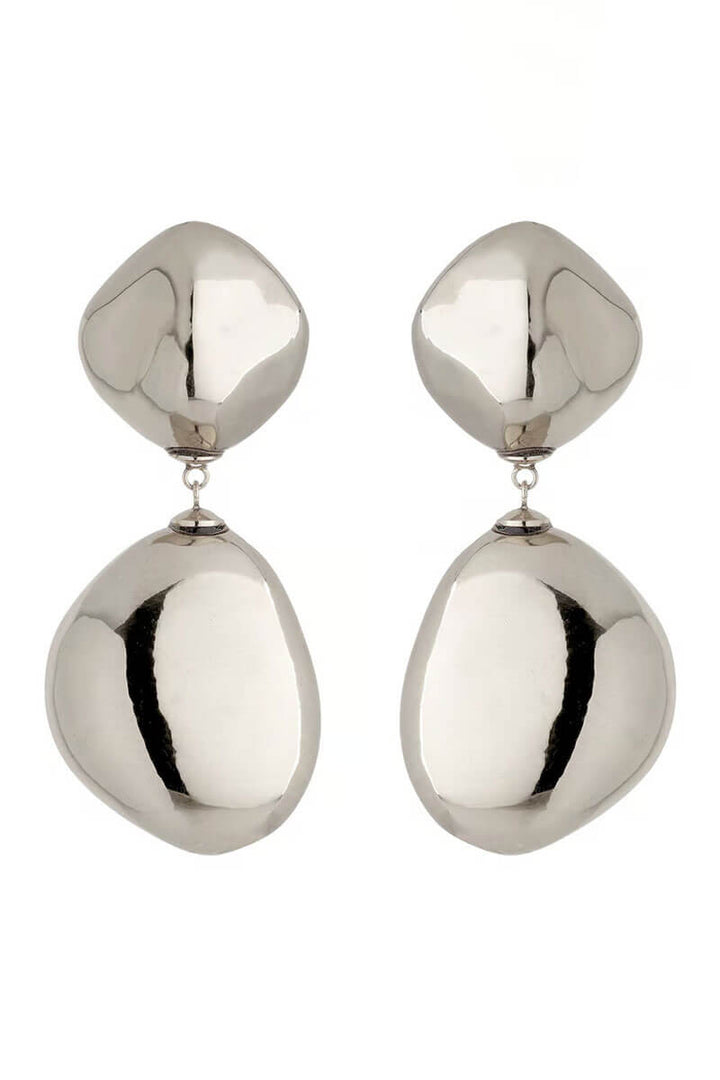 Silver Double Shaped Drop Clip Earring - Mildred Hoit