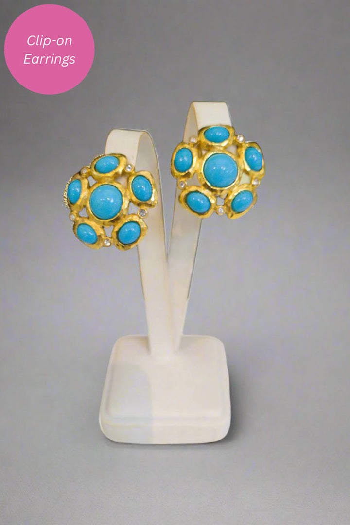 Kenneth Jay Lane Gold Earring with Turquoise Cabochons